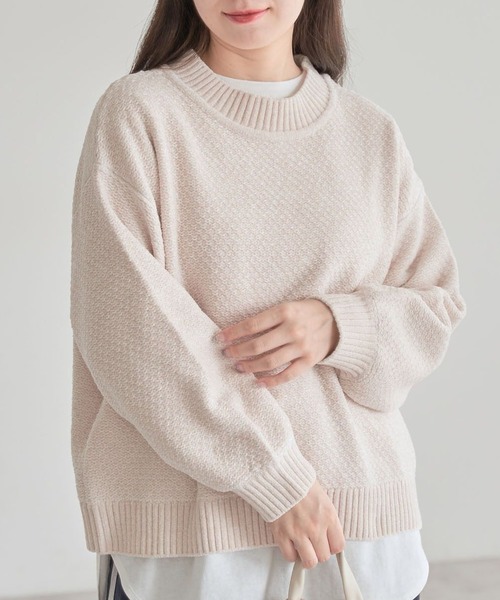 Green　Parks（グリーンパークス）の「ベロアモールモックネックニットプルオーバー（ニット/セーター・レディース・ピンク/イエロー/ベージュ/グレー/ブルー/ブラック・FREE）」の3枚目の写真