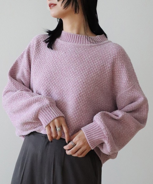 Green　Parks（グリーンパークス）の「ベロアモールモックネックニットプルオーバー（ニット/セーター・レディース・ピンク/イエロー/ベージュ/グレー/ブルー/ブラック・FREE）」の6枚目の写真