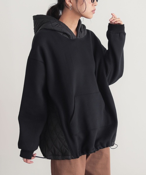 n'OrLABEL（ノアールレーベル）の「『裏起毛キルティング切り替えパーカー』（パーカー・レディース・テラコッタ/ブラック/ブルー/杢グレー・FREE）」の2枚目の写真