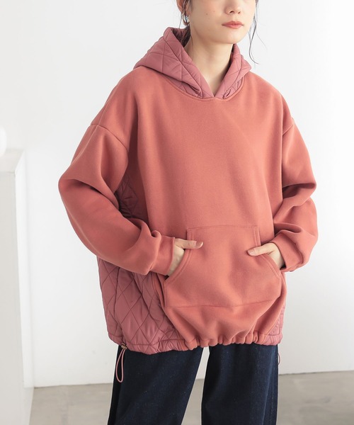 セール】『裏起毛キルティング切り替えパーカー』（パーカー）｜n
