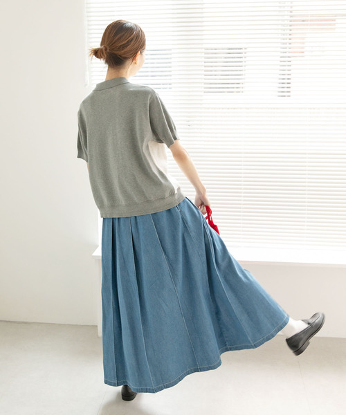 PAR ICI（パーリッシィ）の「かのこ編みニット×スウェットポロシャツ（ポロシャツ・レディース・サックスブルー/アイボリー/ネイビー・FREE）」の11枚目の写真