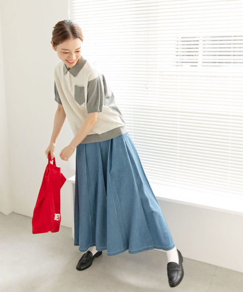 PAR ICI（パーリッシィ）の「かのこ編みニット×スウェットポロシャツ（ポロシャツ・レディース・サックスブルー/アイボリー/ネイビー・FREE）」の10枚目の写真