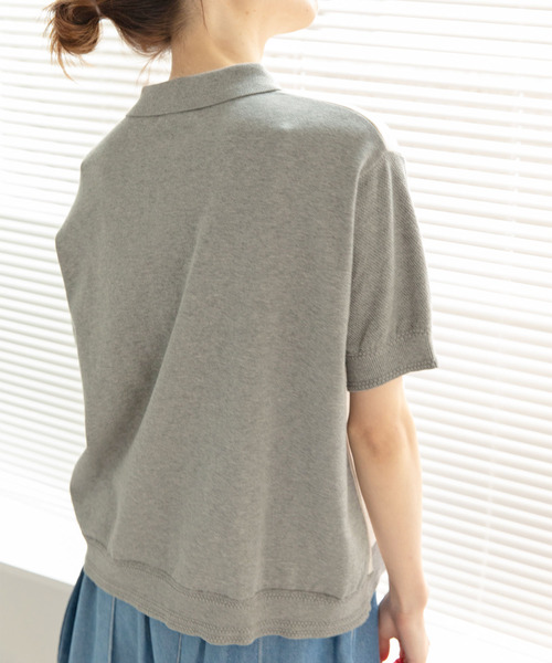 PAR ICI（パーリッシィ）の「かのこ編みニット×スウェットポロシャツ（ポロシャツ・レディース・サックスブルー/アイボリー/ネイビー・FREE）」の7枚目の写真