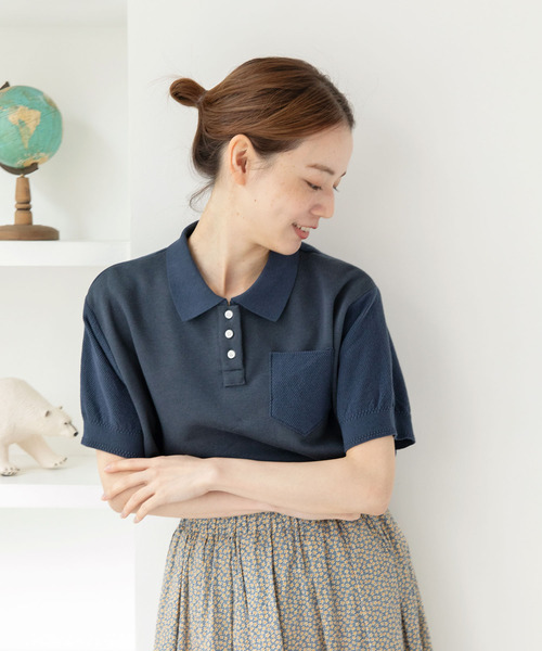 PAR ICI（パーリッシィ）の「かのこ編みニット×スウェットポロシャツ（ポロシャツ・レディース・サックスブルー/アイボリー/ネイビー・FREE）」の16枚目の写真