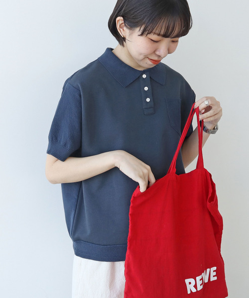 PAR ICI（パーリッシィ）の「かのこ編みニット×スウェットポロシャツ（ポロシャツ・レディース・サックスブルー/アイボリー/ネイビー・FREE）」の21枚目の写真
