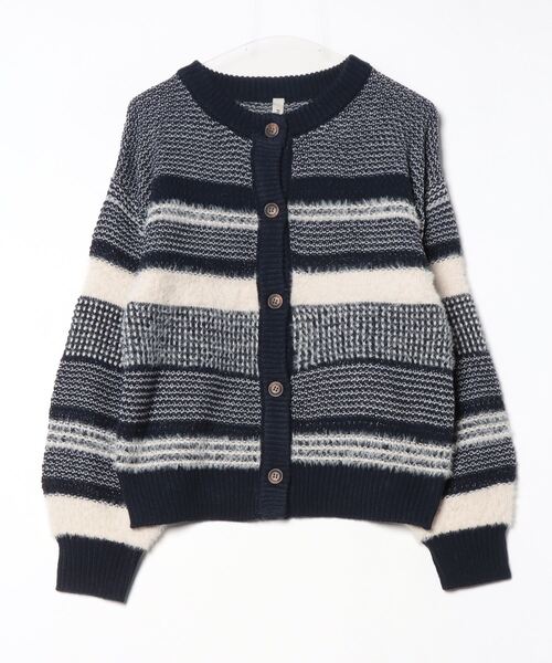 TOKYO SHIRTS（トウキョウシャツ）の「【Pitta Re:)】 異素材ボーダーニットカーディガン  レディース（カーディガン/ボレロ・レディース・ネイビー/モカ・M/L）」の2枚目の写真