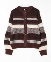 【Pitta Re:)】 異素材ボーダーニットカーディガン  レディース