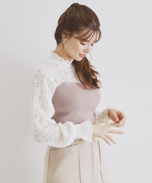 セール】レースビスチェドッキングニット【洗える】（Tシャツ