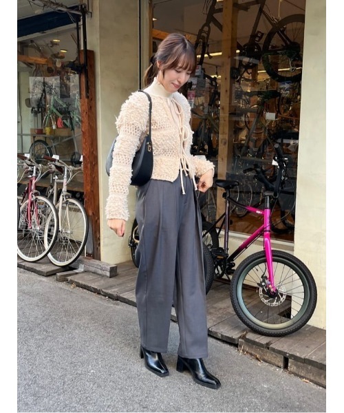 titivate（ティティベイト）の「前リボンフリンジ編みニットカーディガン（カーディガン/ボレロ・レディース・ベージュ/アイボリー・FREE）」の4枚目の写真