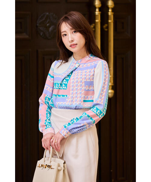 セール】[冨張愛コラボ] ジオメトリックブロックプリントブラウス