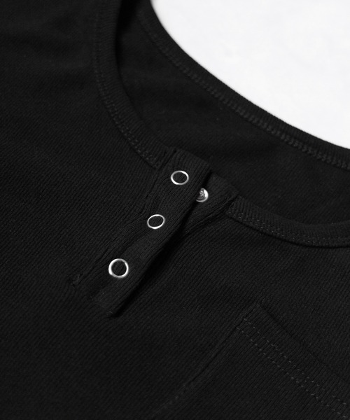 スリムヘンリースクープネックトップス 半袖ヘンリーネックトップス（Tシャツ/カットソー）｜STYLEBLOCK