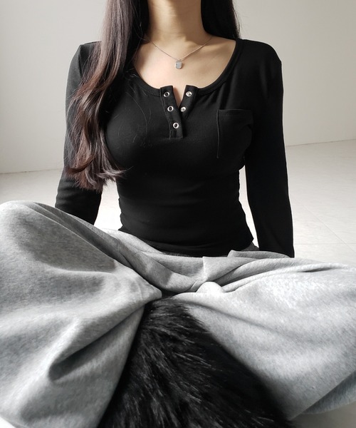 トップス h SLY | FRONT ZIP CUT RIB トップス (Tシャツ・カットソー(半袖