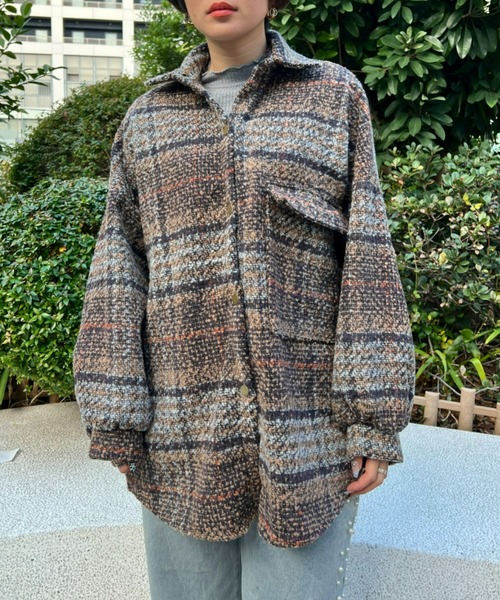 ブラウス シャツ 「ampm」ネップヤーンオーバーサイズチェックシャツ レディース ampm ブラウス シャツ 「ampm」ネップヤーンオーバーサイズ