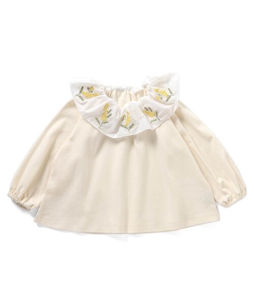 Seraph（セラフ）の「【リンク/ジュニア対応】mimosa刺しゅうラッフルカラートップス（Tシャツ/カットソー・キッズ・アイボリー/ラベンダー・80/90/100/110/120/130/140）」の7枚目の写真