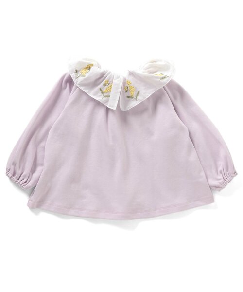 Seraph（セラフ）の「【リンク/ジュニア対応】mimosa刺しゅうラッフルカラートップス（Tシャツ/カットソー・キッズ・アイボリー/ラベンダー・80/90/100/110/120/130/140）」の8枚目の写真