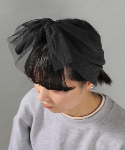emesuelee(エメスーリー)の「チュール×リブ ヘアバンド(ヘアバンド・レディース・ブラウン/アイボリー/ブラック/グレー・フリー)」の9枚目の写真