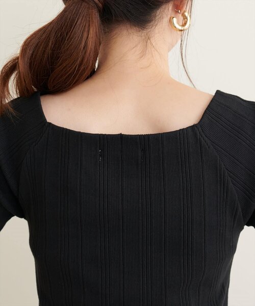 natural couture(ナチュラルクチュール)の「スクエアネックランダムテレコTOPS(Tシャツ/カットソー・レディース・アイボリー/ブラック/モカ/スミクロ・FREE)」の22枚目の写真