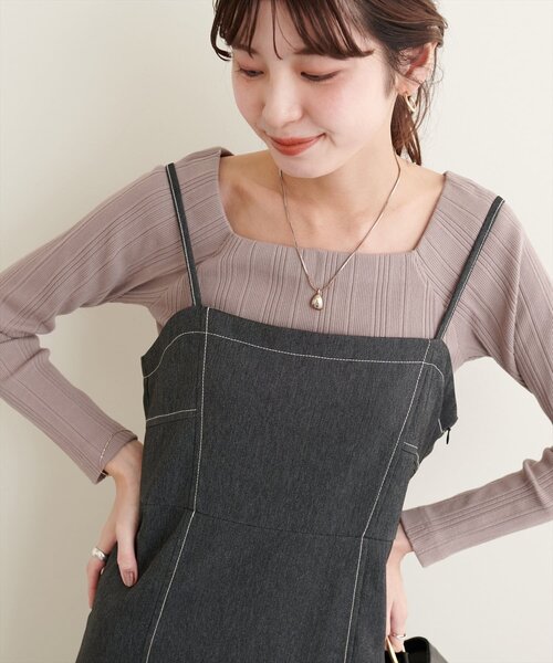 natural couture(ナチュラルクチュール)の「スクエアネックランダムテレコTOPS(Tシャツ/カットソー・レディース・アイボリー/ブラック/モカ/スミクロ・FREE)」の16枚目の写真