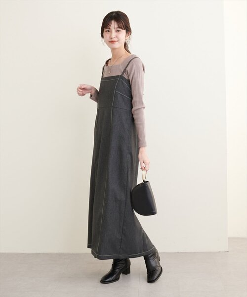 natural couture(ナチュラルクチュール)の「スクエアネックランダムテレコTOPS(Tシャツ/カットソー・レディース・アイボリー/ブラック/モカ/スミクロ・FREE)」の17枚目の写真