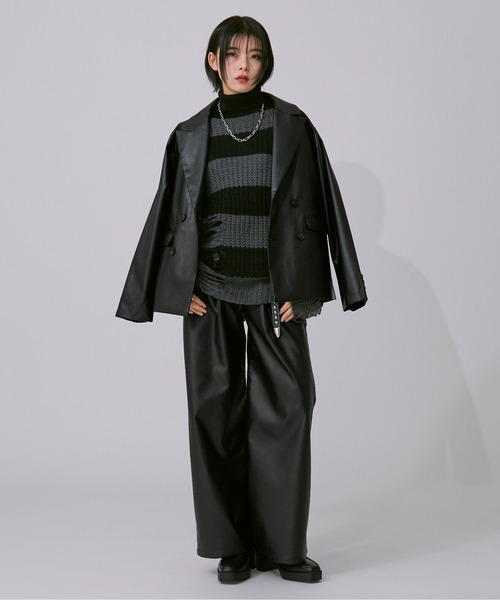 Ellno Loset(エルノロゼット)の「合皮アソートタックワイドフレアパンツ / SET UP対応(その他パンツ・メンズ・チャコールグレー/ブラック・X-SMALL/SMALL/MEDIUM/LARGE)」の21枚目の写真