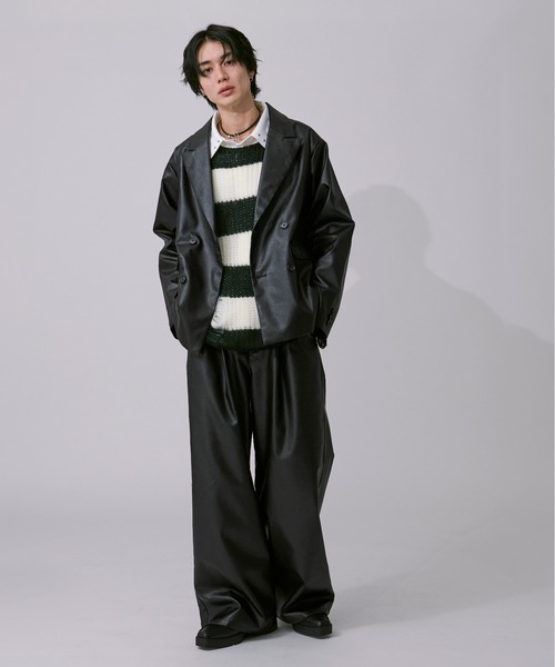 Ellno Loset(エルノロゼット)の「合皮アソートタックワイドフレアパンツ / SET UP対応(その他パンツ・メンズ・チャコールグレー/ブラック・X-SMALL/SMALL/MEDIUM/LARGE)」の3枚目の写真