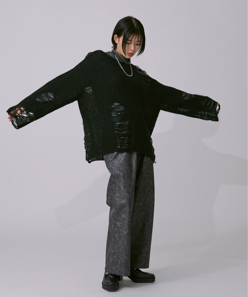 Ellno Loset(エルノロゼット)の「合皮アソートタックワイドフレアパンツ / SET UP対応(その他パンツ・メンズ・チャコールグレー/ブラック・X-SMALL/SMALL/MEDIUM/LARGE)」の13枚目の写真