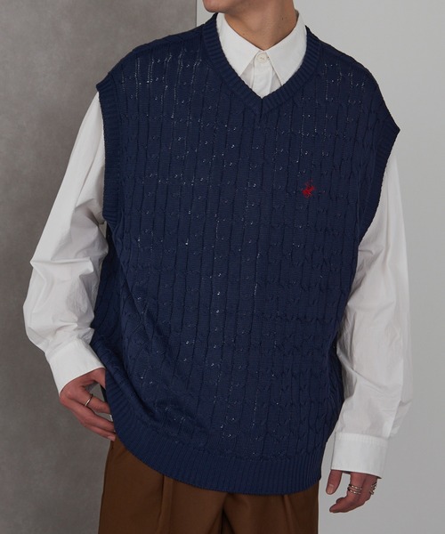 BEVERLY HILLS POLO CLUB（ビバリーヒルズポロクラブ）の「【BEVERLY HILLS POLO CLUB】Vネックケーブルベスト（ベスト・メンズ・ブラック/ネイビー/グリーン/オフホワイト・XL/L/M）」の4枚目の写真