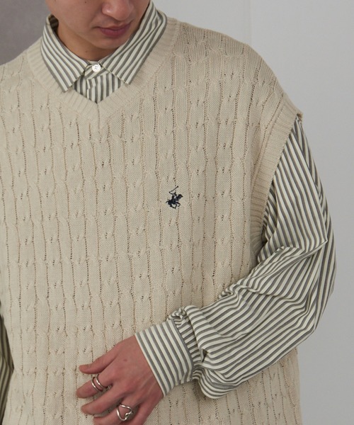 BEVERLY HILLS POLO CLUB（ビバリーヒルズポロクラブ）の「【BEVERLY HILLS POLO CLUB】Vネックケーブルベスト（ベスト・メンズ・ブラック/ネイビー/グリーン/オフホワイト・XL/L/M）」の2枚目の写真
