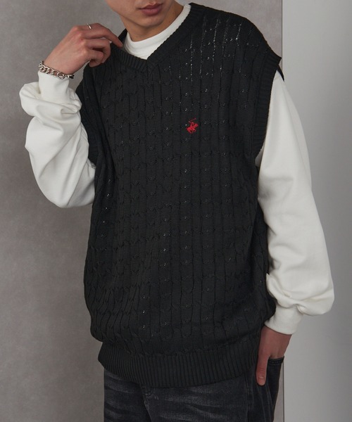 BEVERLY HILLS POLO CLUB（ビバリーヒルズポロクラブ）の「【BEVERLY HILLS POLO CLUB】Vネックケーブルベスト（ベスト・メンズ・ブラック/ネイビー/グリーン/オフホワイト・XL/L/M）」の3枚目の写真