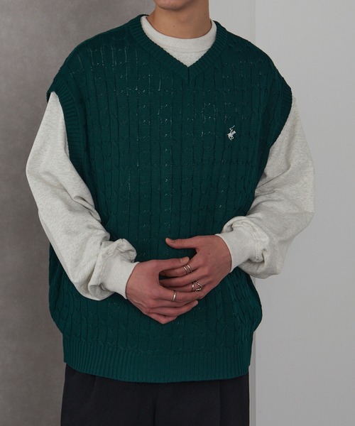 BEVERLY HILLS POLO CLUB（ビバリーヒルズポロクラブ）の「【BEVERLY HILLS POLO CLUB】Vネックケーブルベスト（ベスト・メンズ・ブラック/ネイビー/グリーン/オフホワイト・XL/L/M）」の6枚目の写真