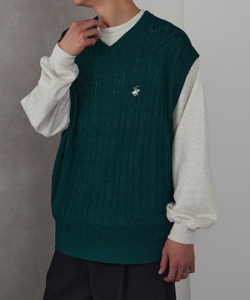 BEVERLY HILLS POLO CLUB（ビバリーヒルズポロクラブ）の「【BEVERLY HILLS POLO CLUB】Vネックケーブルベスト（ベスト・メンズ・ブラック/ネイビー/グリーン/オフホワイト・XL/L/M）」の7枚目の写真