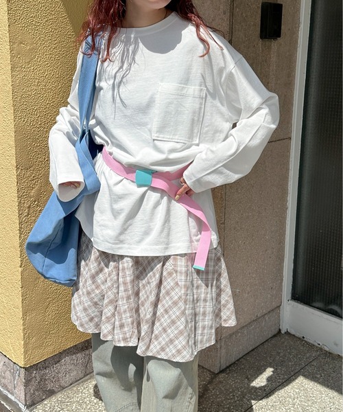PILIT（ピリット）の「【サイズ展開あり】ビッグポケットロンTee（Tシャツ/カットソー・レディース・ブルー/オートミール/杢グレー/オフホワイト/ピンク・LARGE/MEDIUM）」の2枚目の写真
