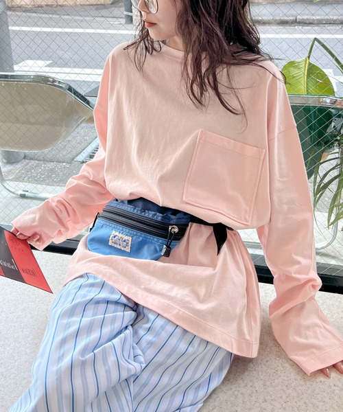 PILIT（ピリット）の「【サイズ展開あり】ビッグポケットロンTee（Tシャツ/カットソー・レディース・ブルー/オートミール/杢グレー/オフホワイト/ピンク・LARGE/MEDIUM）」の5枚目の写真