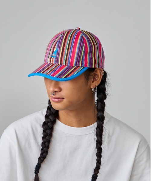 KANGOL（カンゴール）の「KANGOL MULTI COLOR STRIPE BASEBALL / カンゴール（キャップ・レディース・ブルー/ダークパープル・ONE SIZE）」の3枚目の写真