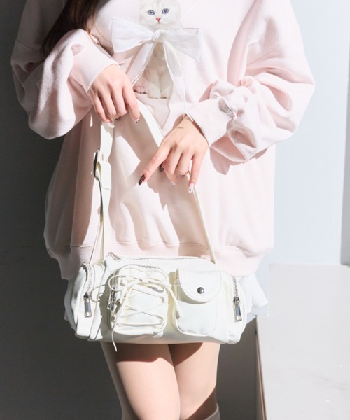 OLIVE des OLIVE（オリーブデオリーブ）の「レースアップポケットバッグ（ショルダーバッグ・レディース・イエロー/アイボリー/サックスブルー/ブラック・FREE）」の13枚目の写真