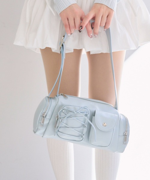 OLIVE des OLIVE（オリーブデオリーブ）の「レースアップポケットバッグ（ショルダーバッグ・レディース・イエロー/アイボリー/サックスブルー/ブラック・FREE）」の18枚目の写真