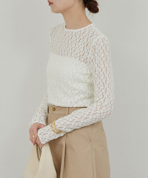 GALLARDAGALANTE（ガリャルダガランテ）の「【La nature linge】レースカットソー（Tシャツ/カットソー・レディース・ホワイト/ブラック/ブルー・FREE）」の6枚目の写真