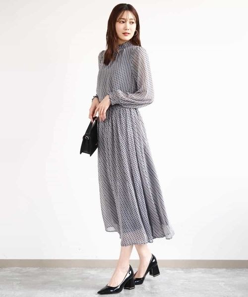 ブラウス シャツ 幾何柄シフォンスタンドカラーブラウス/洗える レディース 幾何柄シフォンスタンドカラーブラウス/洗える(ブラウス・シャツ