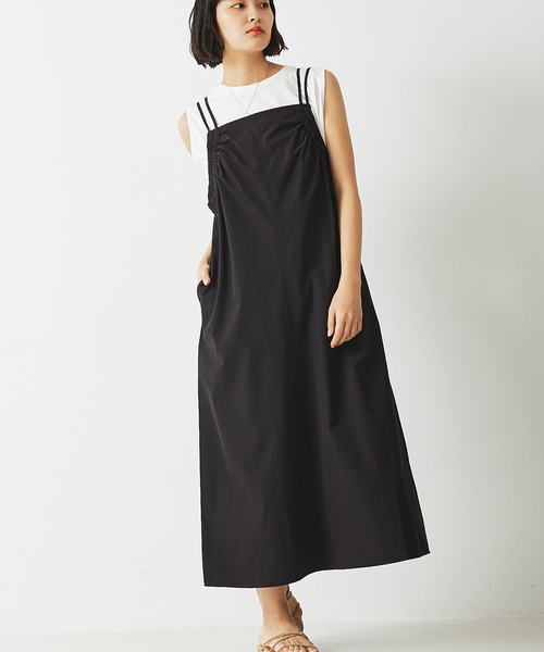 abahouse mavie（アバハウスマヴィ）の「【大人のいちまんワンピ】ギャザーキャミワンピ（ワンピース・レディース・ダークグリーン/ブラック・フリー）」の2枚目の写真
