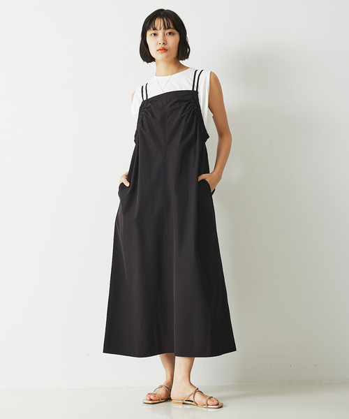 abahouse mavie（アバハウスマヴィ）の「【大人のいちまんワンピ】ギャザーキャミワンピ（ワンピース・レディース・ダークグリーン/ブラック・フリー）」の3枚目の写真