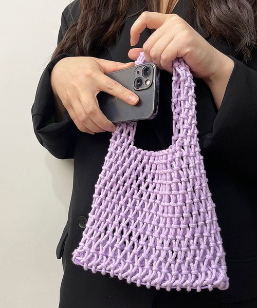 florist（フローリスト）の「【13COLORS】メッシュミニハンドバッグ（ハンドバッグ・レディース・モスグリーン/ベージュ/ラベンダー/テラコッタ/ライトグリーン/グリーン/ホワイト/モカ/パープル/イエロー/チェリーピンク/ブラック/スカイブルー・FREE）」の11枚目の写真