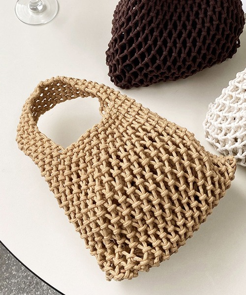 florist（フローリスト）の「【13COLORS】メッシュミニハンドバッグ（ハンドバッグ・レディース・モスグリーン/ベージュ/ラベンダー/テラコッタ/ライトグリーン/グリーン/ホワイト/モカ/パープル/イエロー/チェリーピンク/ブラック/スカイブルー・FREE）」の6枚目の写真