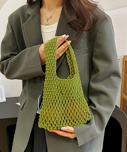 florist（フローリスト）の「【13COLORS】メッシュミニハンドバッグ（ハンドバッグ・レディース・モスグリーン/ベージュ/ラベンダー/テラコッタ/ライトグリーン/グリーン/ホワイト/モカ/パープル/イエロー/チェリーピンク/ブラック/スカイブルー・FREE）」の8枚目の写真