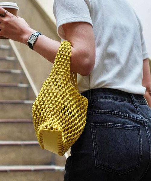 florist（フローリスト）の「【13COLORS】メッシュミニハンドバッグ（ハンドバッグ・レディース・モスグリーン/ベージュ/ラベンダー/テラコッタ/ライトグリーン/グリーン/ホワイト/モカ/パープル/イエロー/チェリーピンク/ブラック/スカイブルー・FREE）」の16枚目の写真