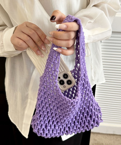 florist（フローリスト）の「【13COLORS】メッシュミニハンドバッグ（ハンドバッグ・レディース・モスグリーン/ベージュ/ラベンダー/テラコッタ/ライトグリーン/グリーン/ホワイト/モカ/パープル/イエロー/チェリーピンク/ブラック/スカイブルー・FREE）」の21枚目の写真