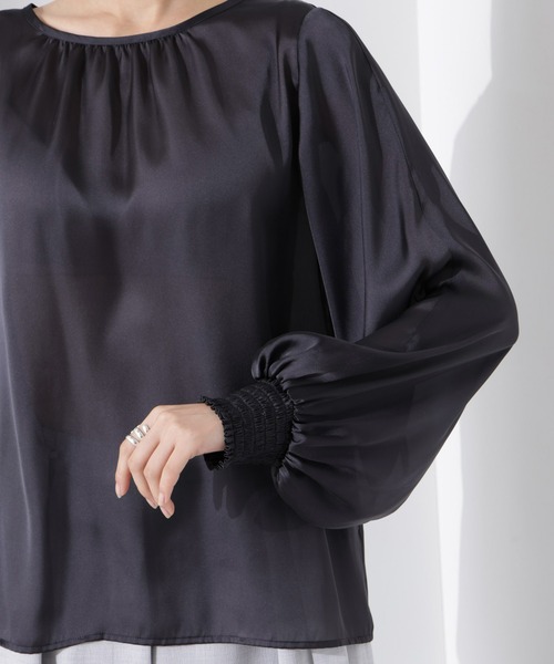 セール】2WAYデザインスリーブサテンブラウス（シャツ/ブラウス