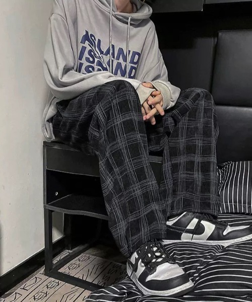 e.sen イーセン 19AW チェック柄 ワイド フランネル パンツ トーマス e.sen イーセン 19AW チェック柄 ワイド フランネル パンツ