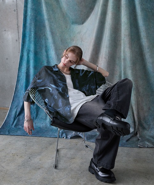 SERACE（セラス）の「【SERACE】2way loose drape marble pattern short sleeve shirt / 2wayルーズドレープマーブル柄半袖シャツ（シャツ/ブラウス・メンズ・ブラック/ホワイト/ブルー・L/M/S）」の15枚目の写真