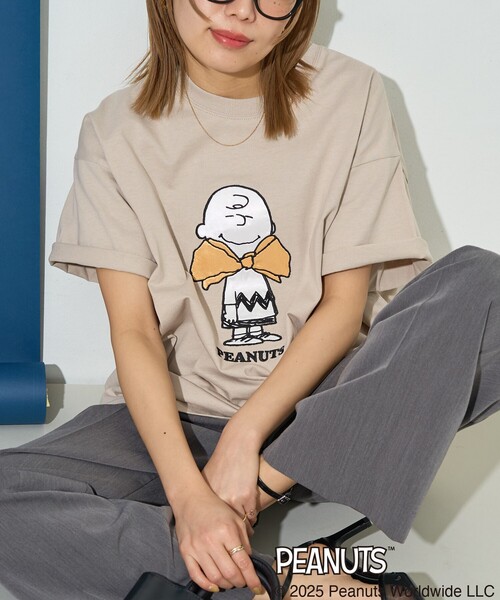 セール】限定展開/別注/PEANUTS/ピーナッツ/サテン 刺繍 半袖 T