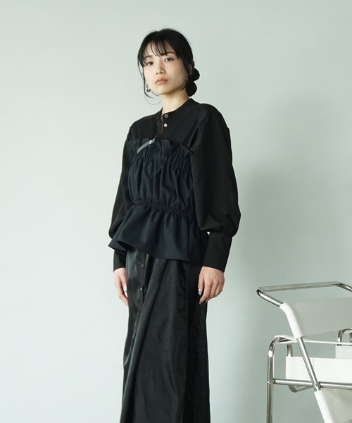 O'fmus（オフムス）の「【O'fmus】 EブロードｘオーガンジーレイヤードＯＰ ofmw25s003（ワンピース・レディース・ブラック・FREE）」の2枚目の写真